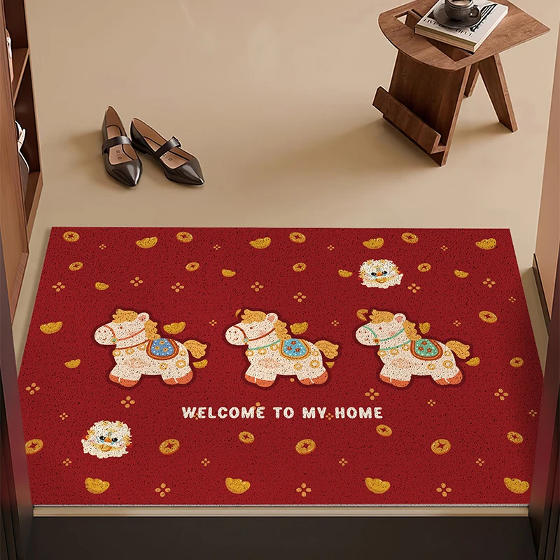 元宝萌马招财矩形入户门防滑耐磨脚垫丝圈玄关大门口蹭土家用