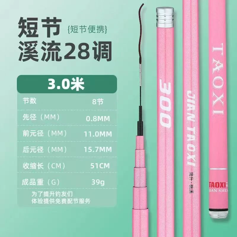 短节溪流竿28调超轻硬粉色手杆适合石斑野钓微物桃溪小综合鲫鱼钓