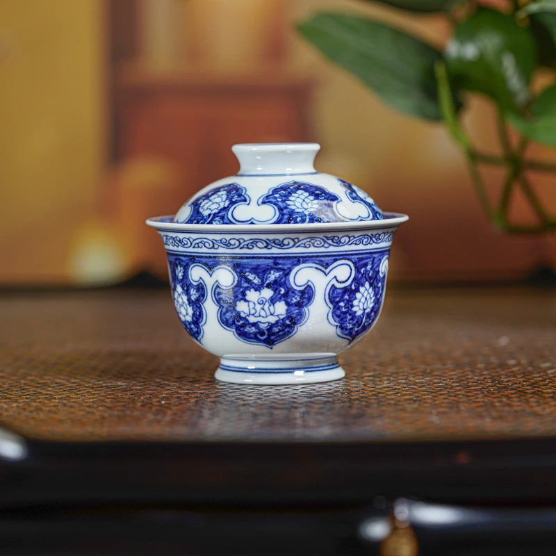 【央广非遗】墨舍柴窑如意淡海水龙大元宝盖碗moshe1263复古家用纯