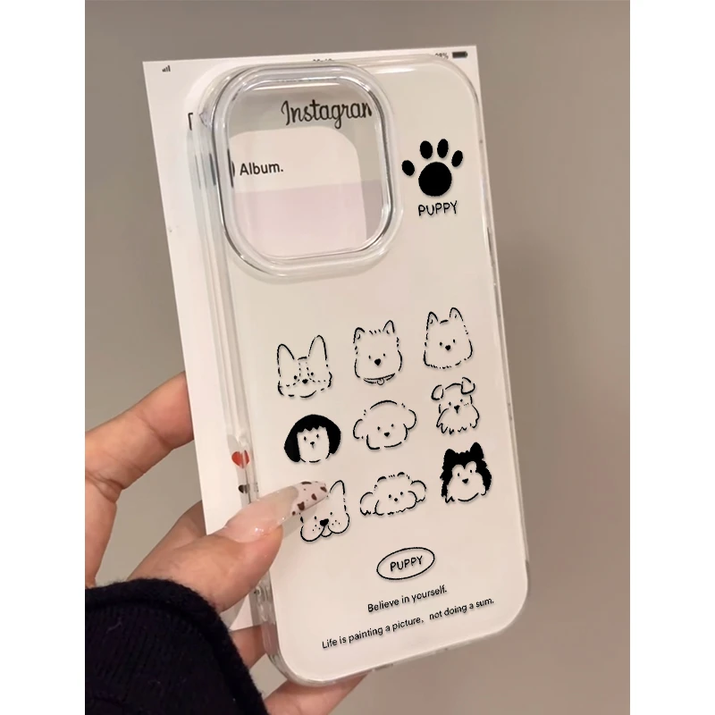 奥菲顿涂鸦小狗头像适用iPhone16大孔手机壳华为vivo小米15oppo套