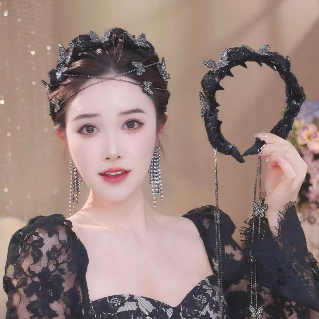 强饰 【璀璨蝴蝶】流苏可拆卸秋季新款原创设计休闲风增高颅顶发箍