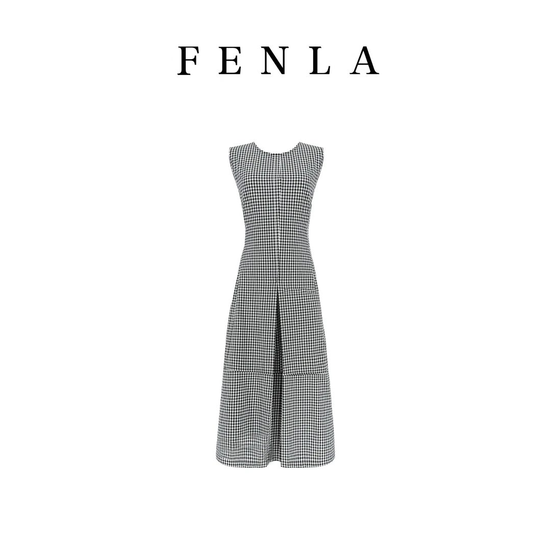 【惠姐私服】黑白显瘦高级感小格子无袖背心裙长款连衣裙  83725