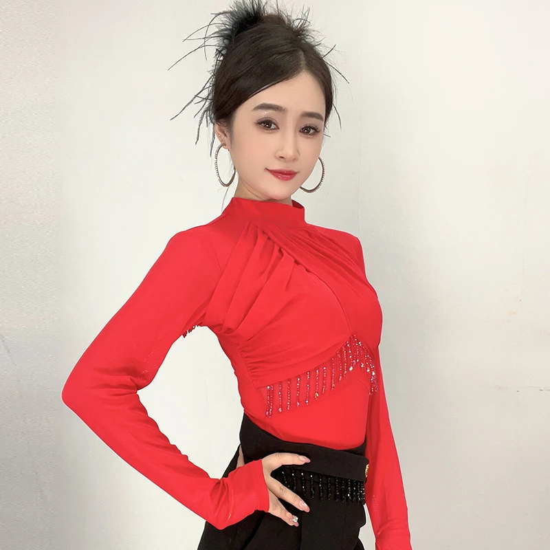 【英之飒】5028珍珠链长袖连体显瘦长袖舞服跳舞时尚打底衫舞蹈服