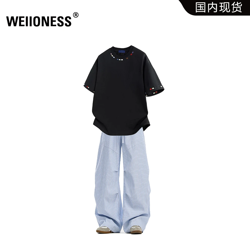 WEIIONESS夏季新款短袖套装男生潮牌冰丝宽松两件套轻奢痞帅男装