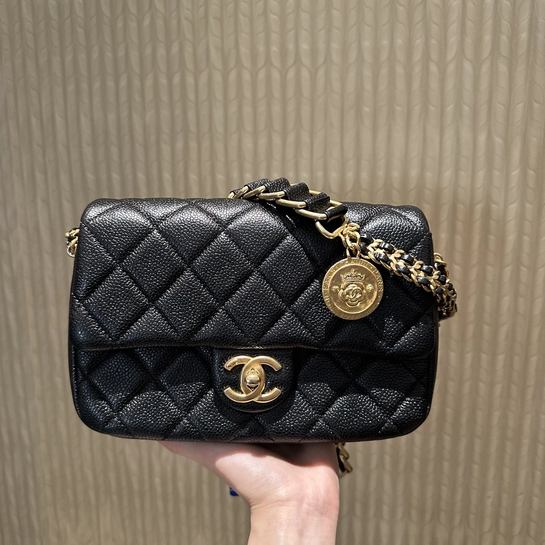 99新 Chanel/香奈儿 chanelcf大mini金币款荔枝牛黑金/JM0037