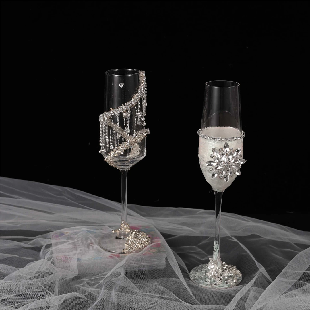 新人结婚一对高脚杯敬酒杯香槟杯手工自制碎钻diy材料包手工礼物
