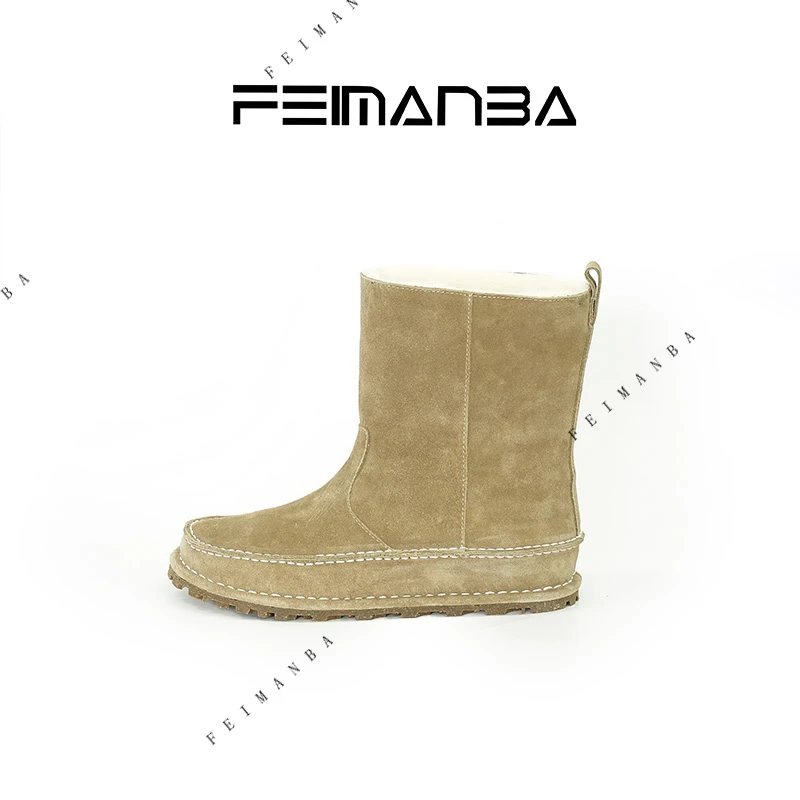 FEIMANBA 胖胖靴冬季加绒保暖中筒雪地靴