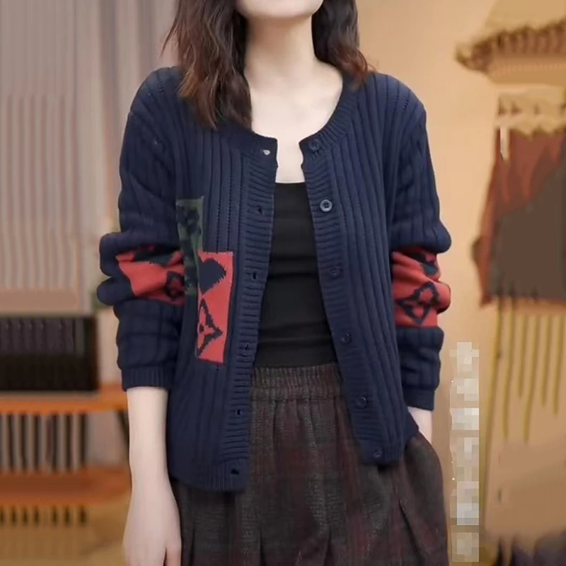 春秋新款复古针织开衫女装外搭休闲简约上衣洋气宽松毛衣短款外套