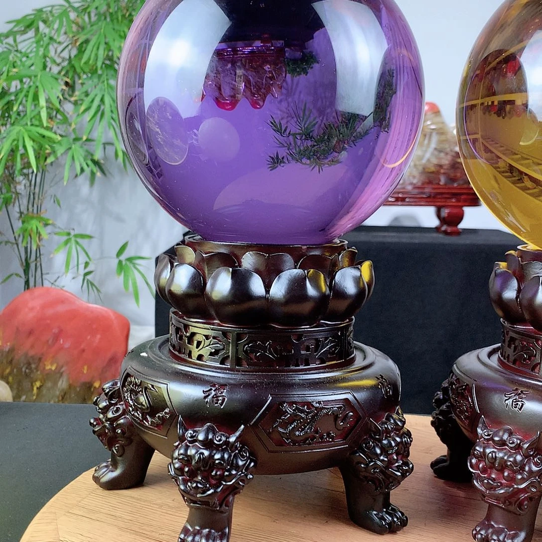 李***&石材紫色水晶直径20公分一对带高档底座