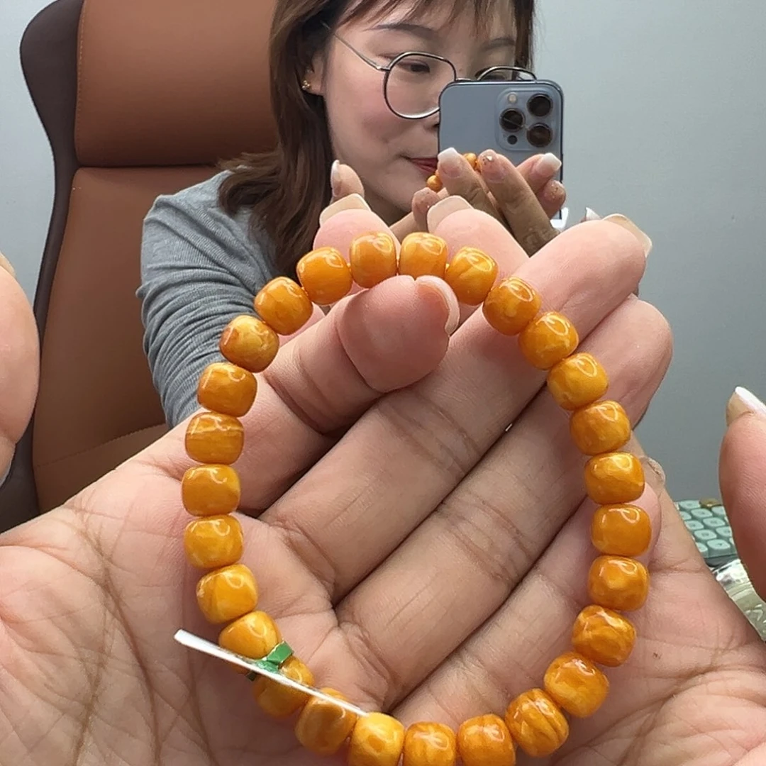 未镶嵌琥珀手串朱*沁亮面手串8MM