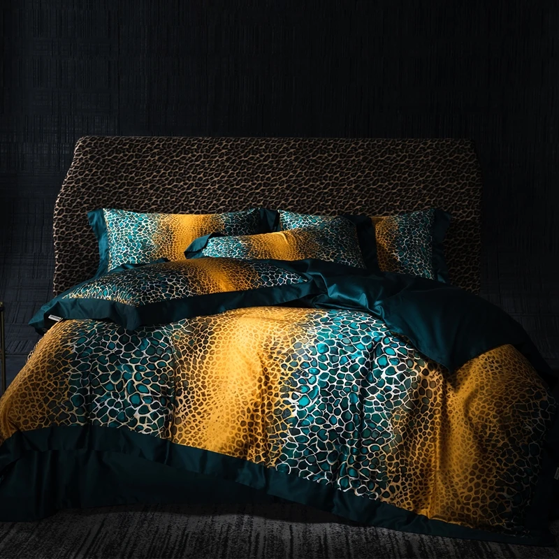 全棉轻奢A类双股长绒棉埃及棉四件套豹纹系列