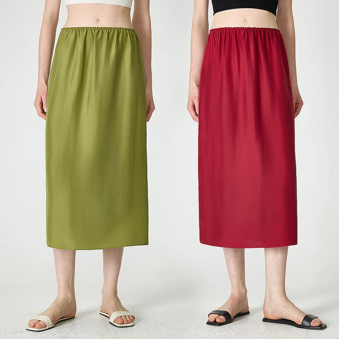 KEIGAN/开间桑蚕丝舒适后开衩水光裙裙子气质高腰时尚夏季复古