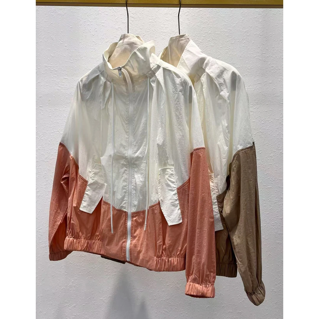 拼色简约女士外套松紧袖落肩防晒衣GM2011