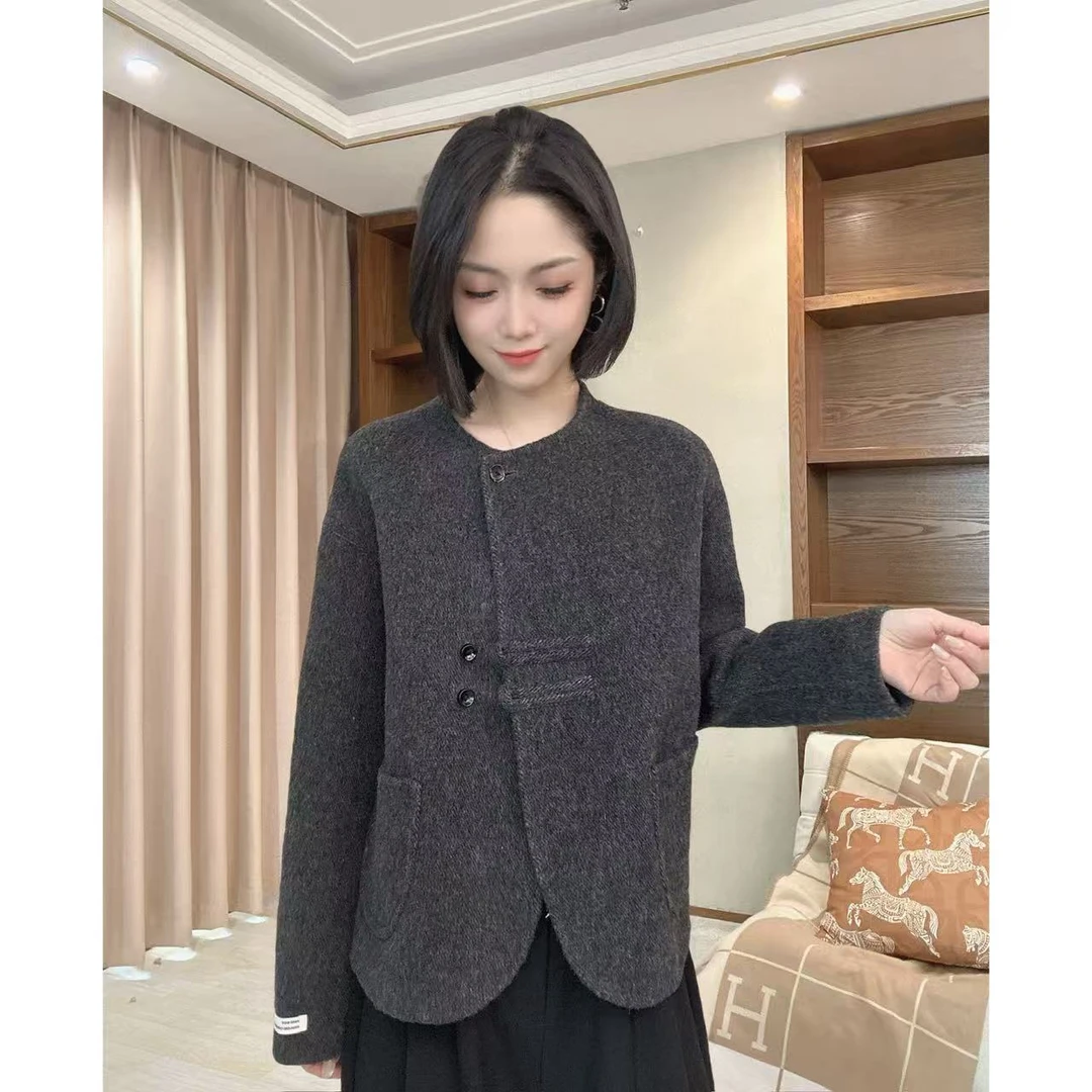 茜百万【新款】秋冬新款短款双面毛呢外套小个子大衣女复古韩版洋气