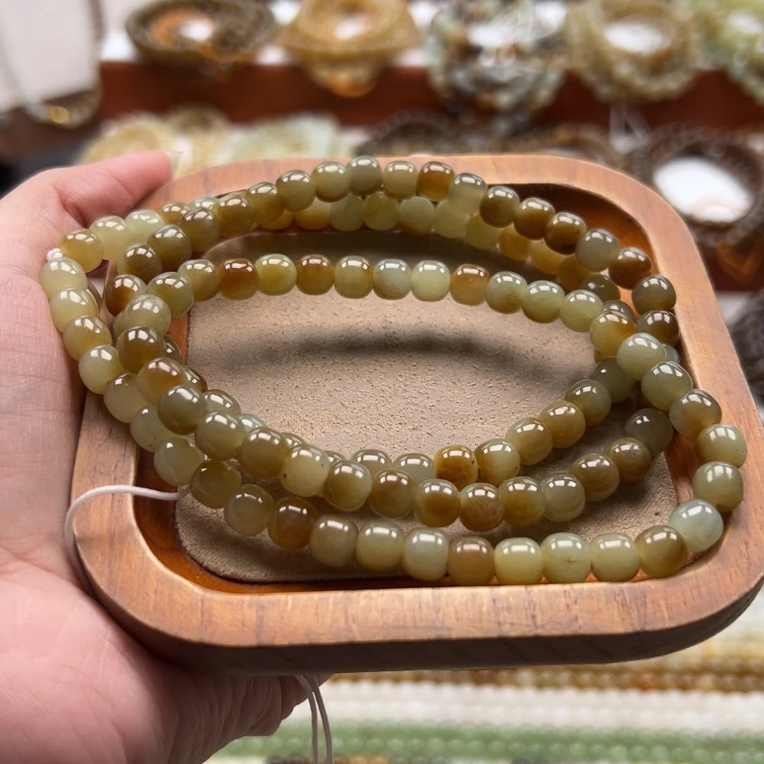 毛衣链未镶嵌和田玉珠串6*7mm