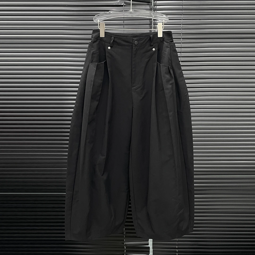 付新博女装立体褶阔腿休闲裤女小众设计宽松休闲廓形长裤子13979