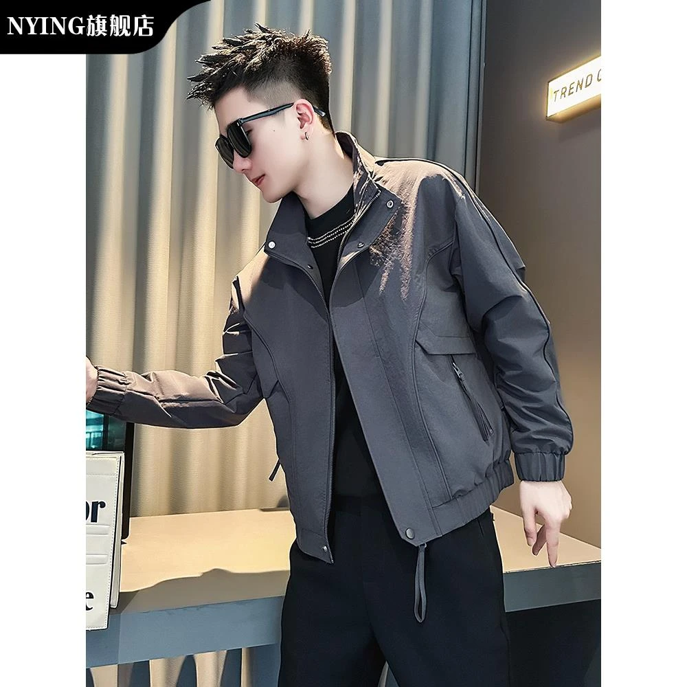 NYING潮牌痞帅工装外套男款春秋潮流休闲结构拼接夹克2025新款男