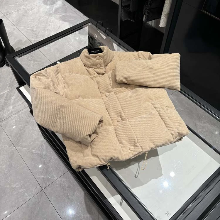 25年春装新款女装 时尚胸前字母灯芯绒卡其立领外套-24Y013