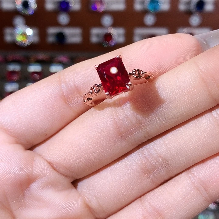 红宝石银S925镶嵌戒指酒红玫瑰金79