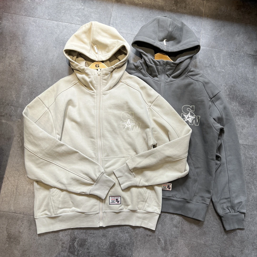 重磅500g加厚毛圈刺绣字母开衫帽衫落肩卫衣连帽宽松男女潮