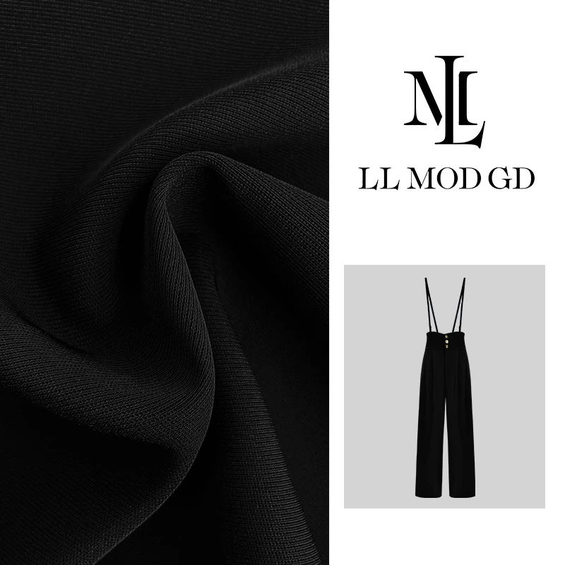 LL·MOD·GD阔腿裤显瘦直筒长裤夏季垂感黑色背带裤YL-250991