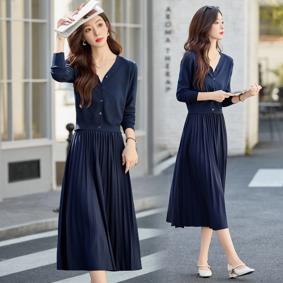 2025早秋新款针织套装女休闲时尚显瘦开衫针织上衣搭半身裙两件套