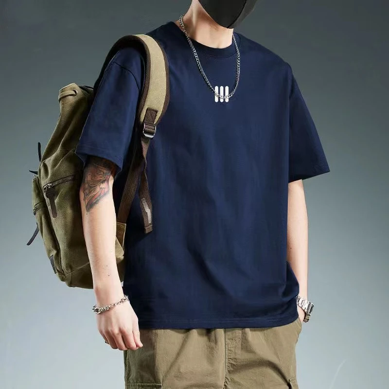 男士圆领半袖t恤T恤休闲潮流时尚男装百搭宽松简约印花半袖ins