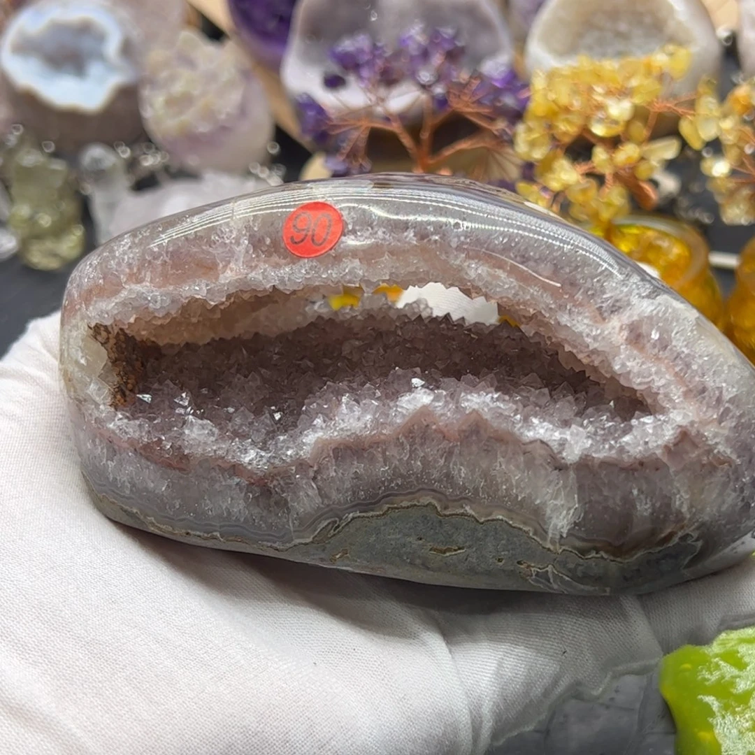 未镶嵌珠宝半成品水晶粉方解窝窝路路通90