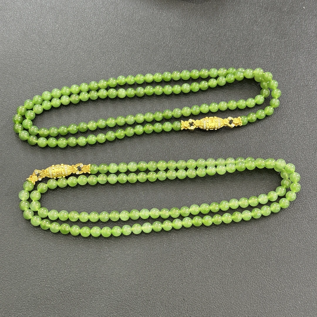 《A2816 》天然和田玉碧玉无黑点108项链约6mms925银扣多样性发其一