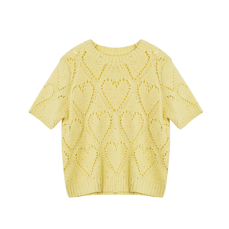 【私人高定】圆领爱心镂空针织短袖T恤A2939