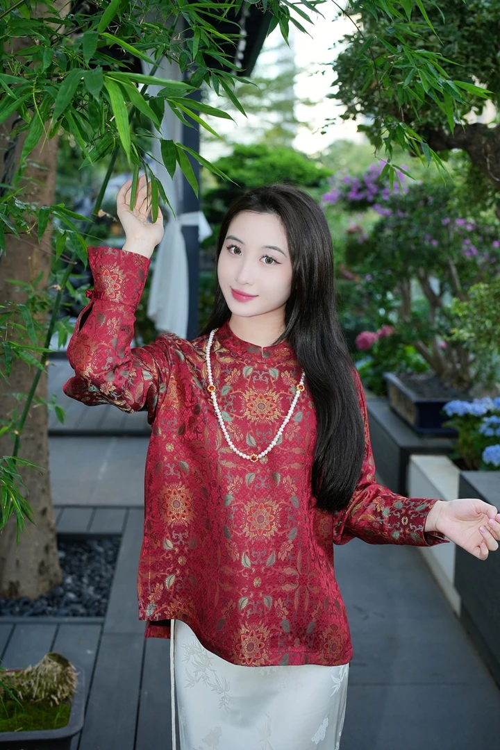 蓝大【浠妤】桑蚕丝新中式长袖上衣7337