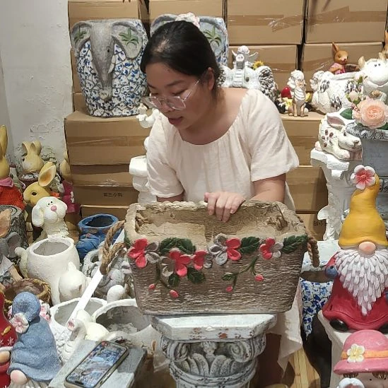 合成树脂氧化镁复古长方形花缸