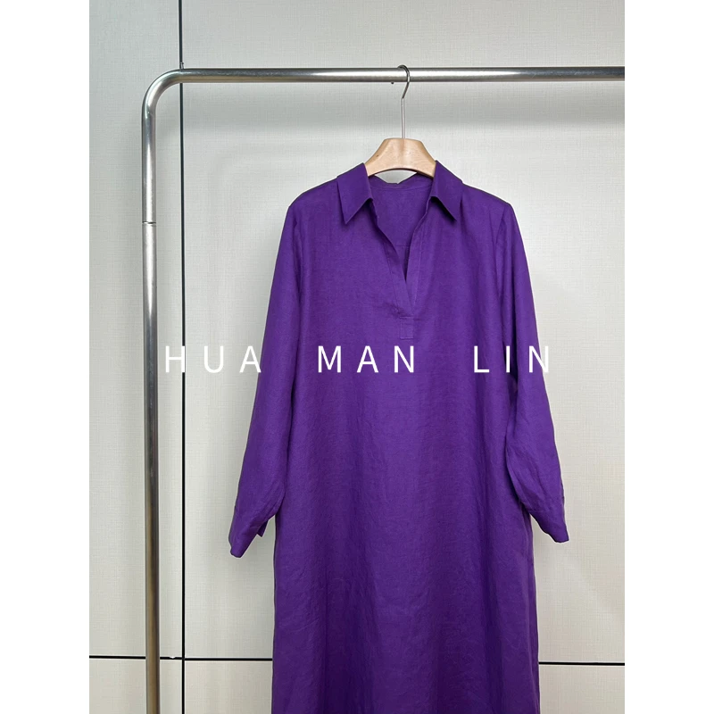 【花滿林】翻领V领定染色汉麻普洗+酵洗工艺连衣裙259074