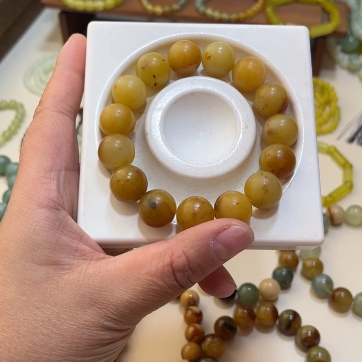 蛇纹石玉未镶嵌手链卡14料软微瑕