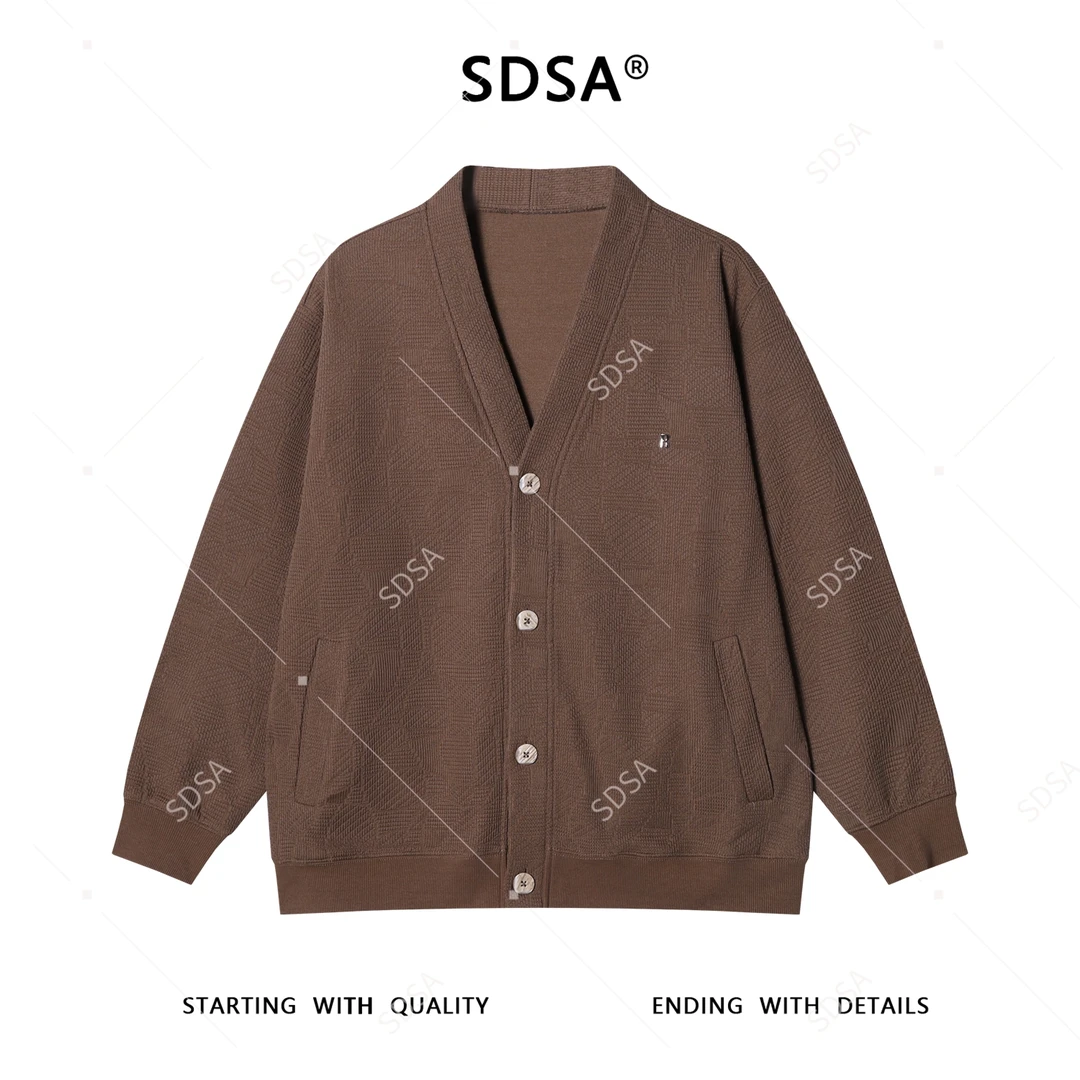 SDSA男士秋冬新款痞帅男装暗纹提花纯色纽扣开衫夹克V领百搭上衣