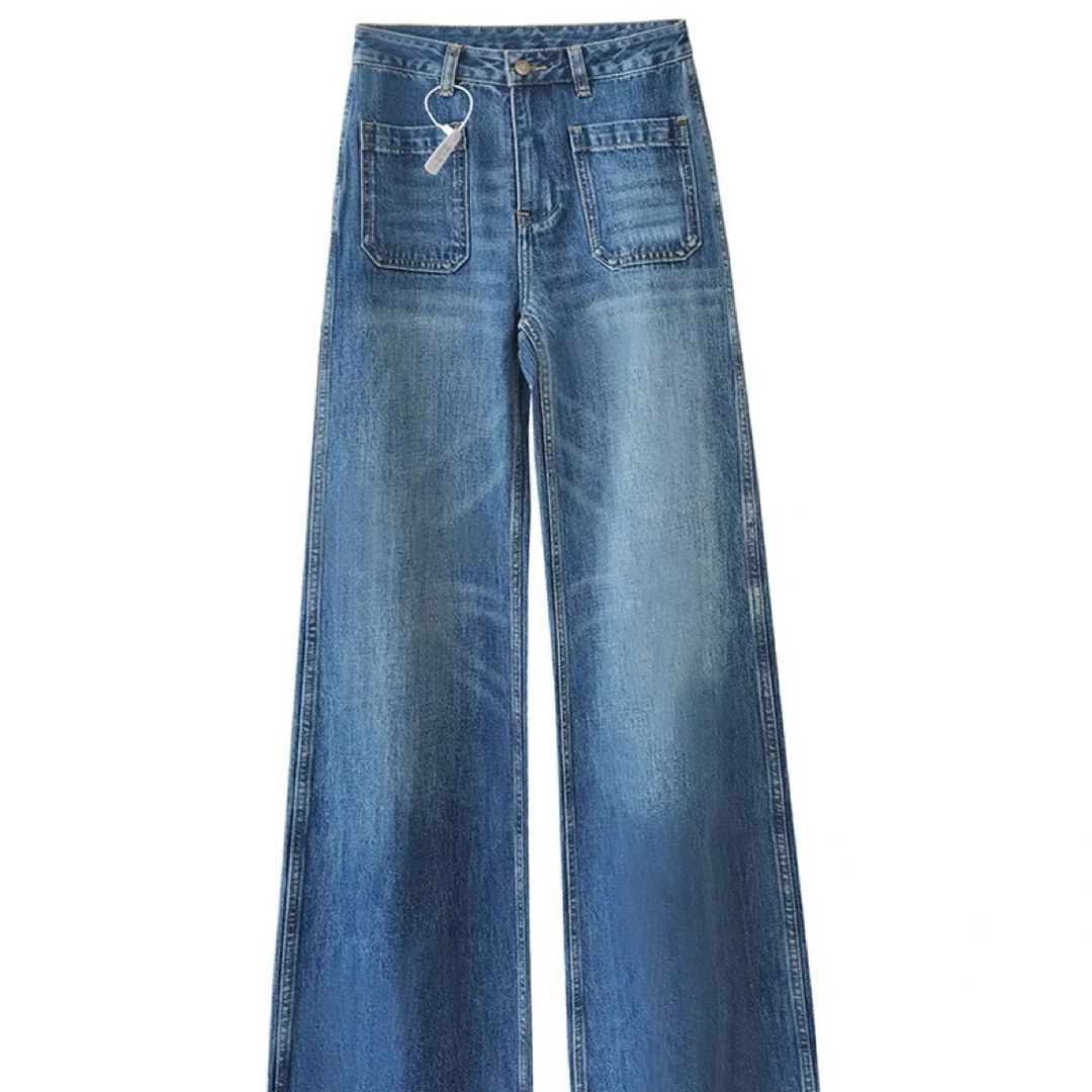 欧货2025秋季小众秀场超模腿四面弹防褪色微喇阔腿牛仔裤