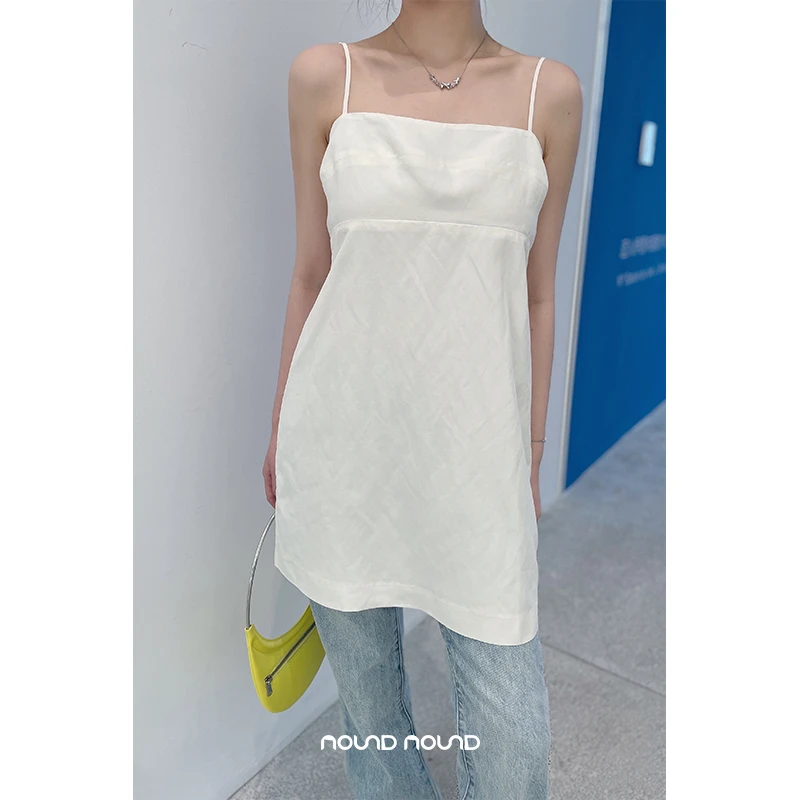 noundnound买手店10ROUN夏季新款可调节露背白色高腰吊带连衣裙女