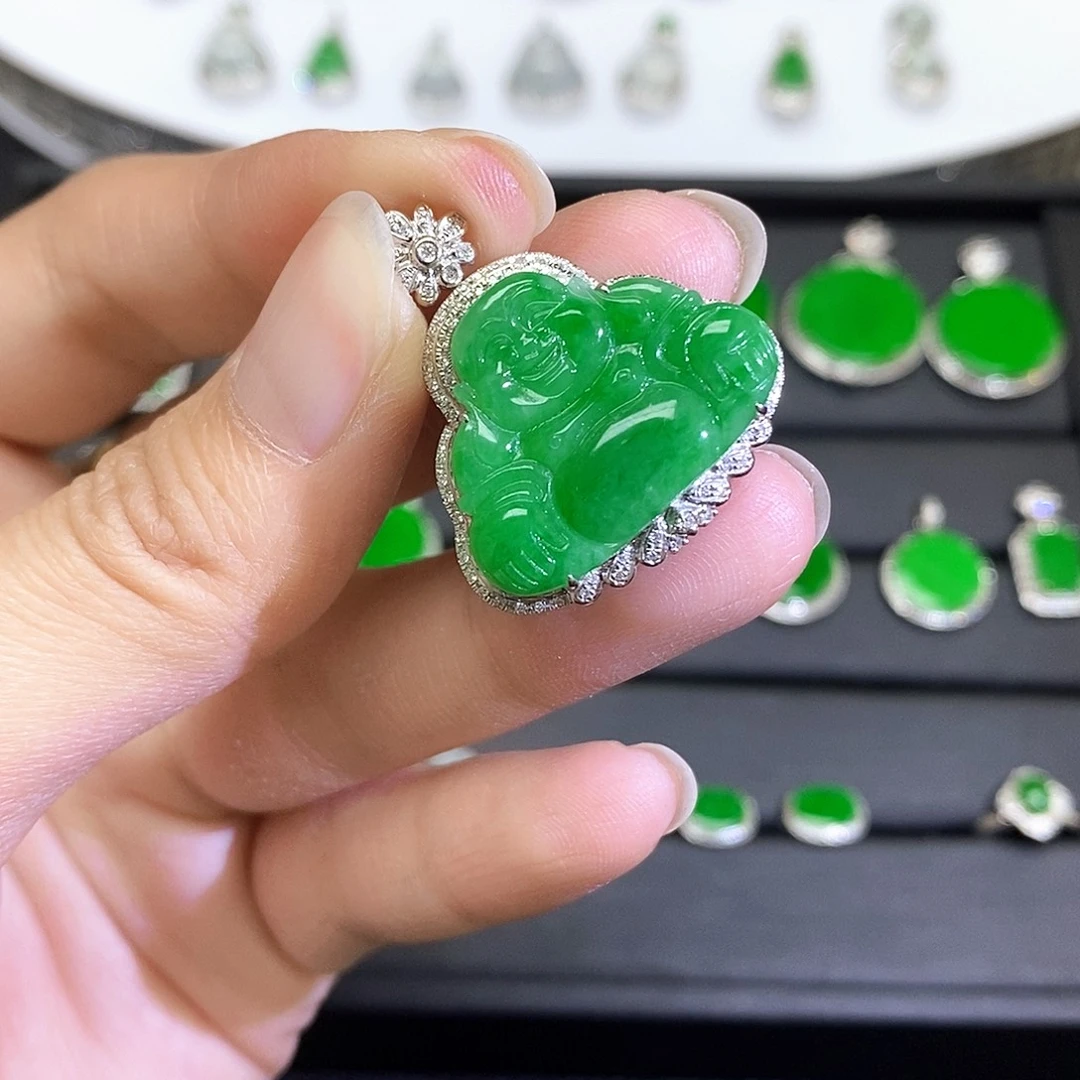 翡翠18K金镶嵌吊坠(不含链)