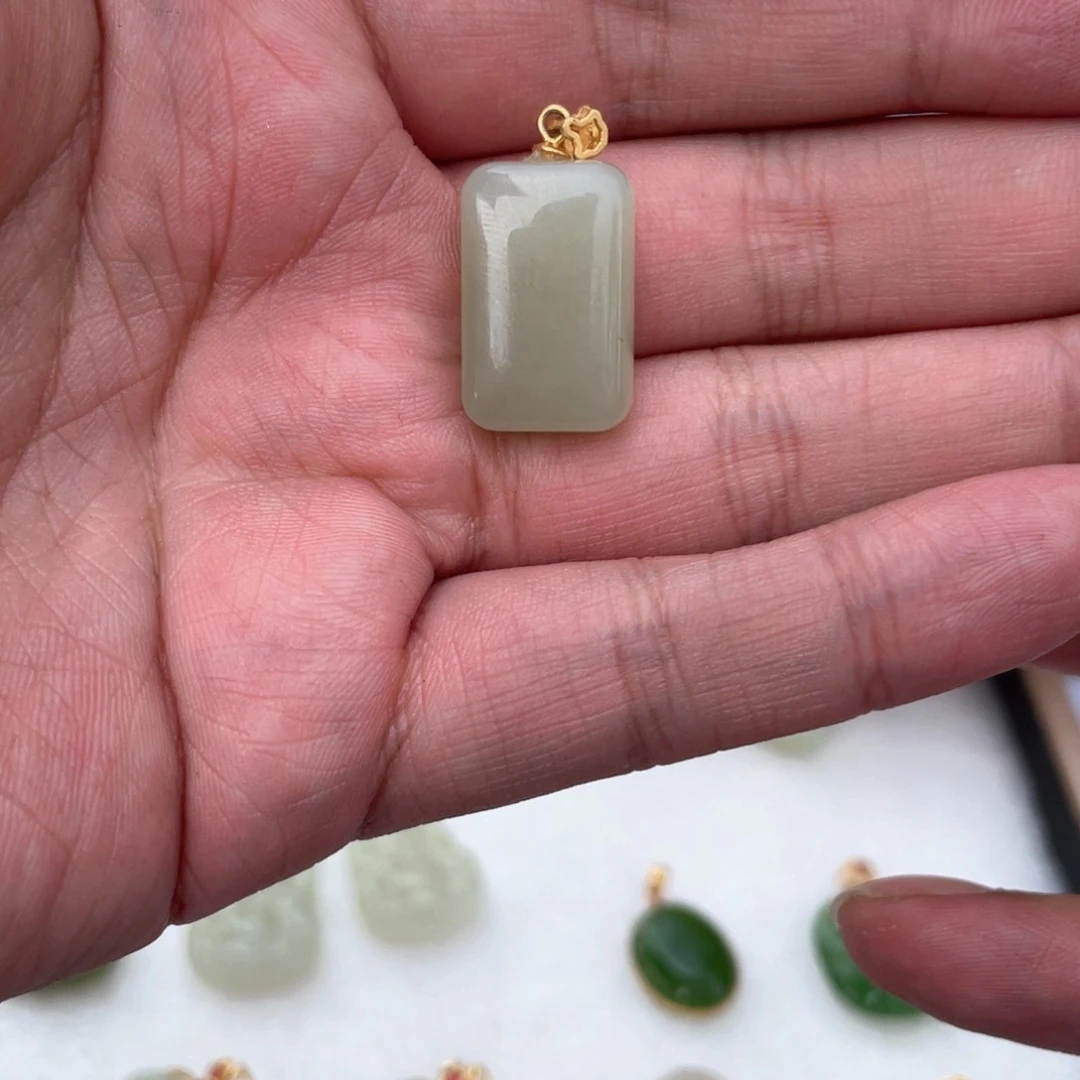 和田玉银S925镶嵌吊坠(不含链)