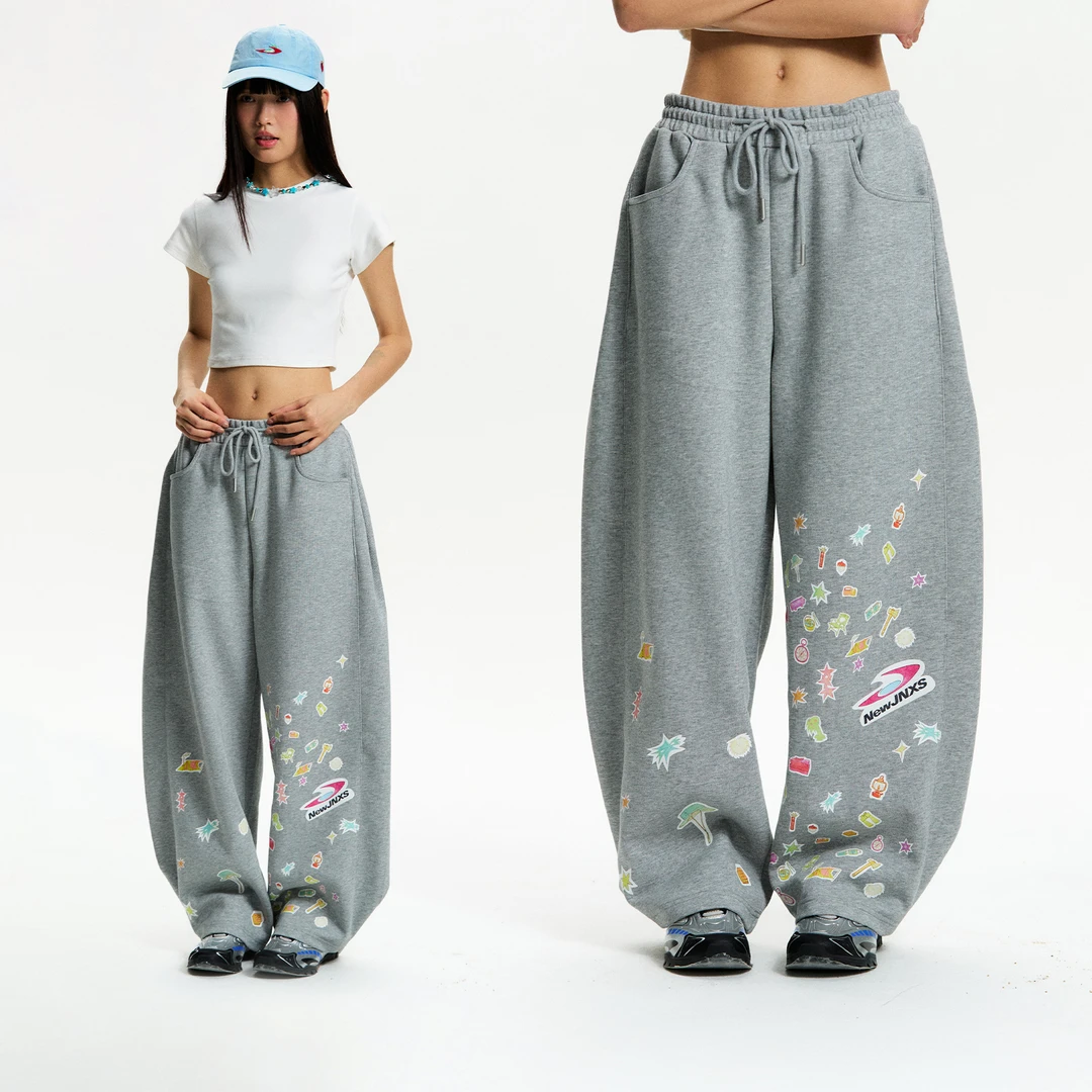 【小熊粉丝专享】江南先生310g透气印花卫裤夏季松紧腰宽松休闲裤