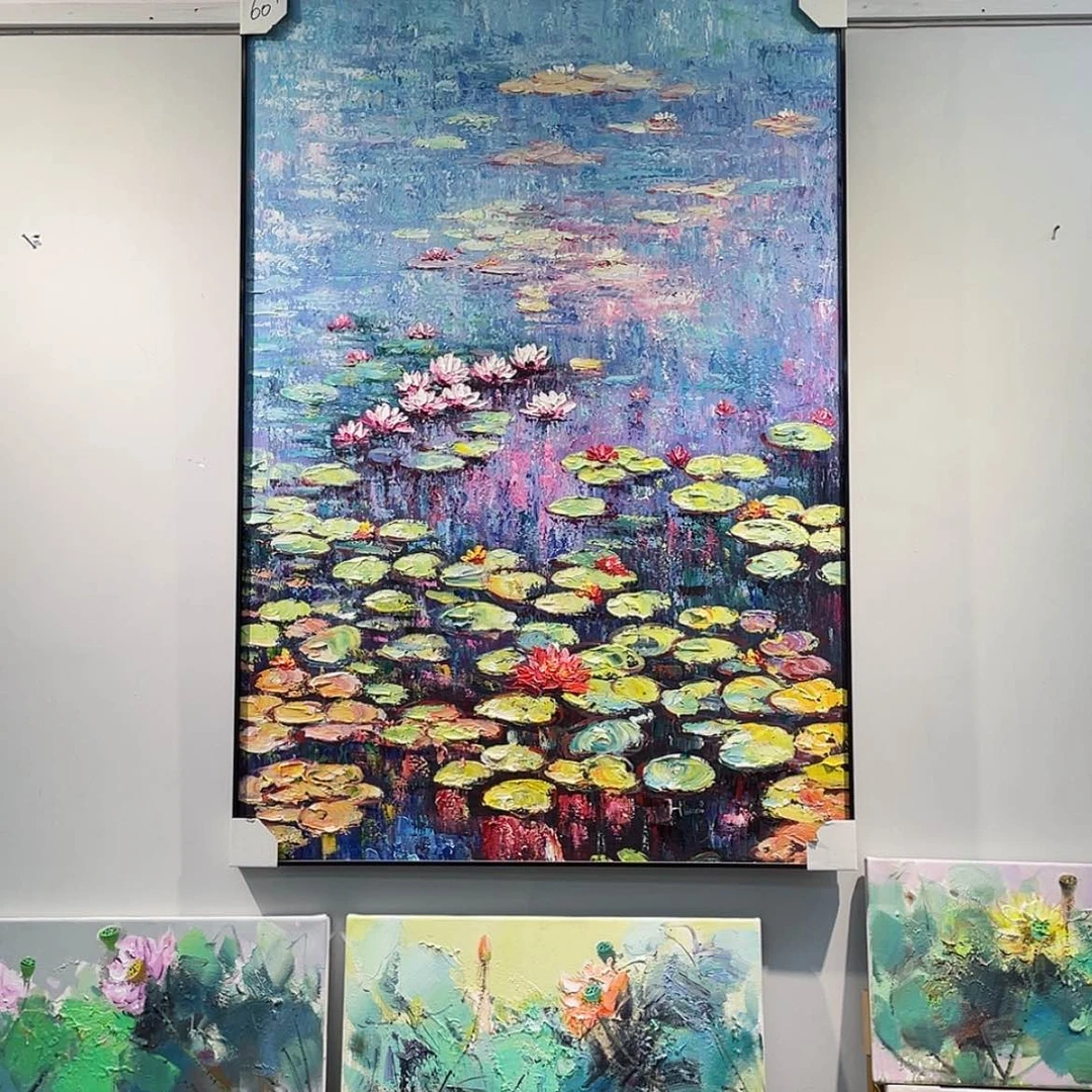 【闪购商品】油画90×130微光睡莲手绘油画印象派