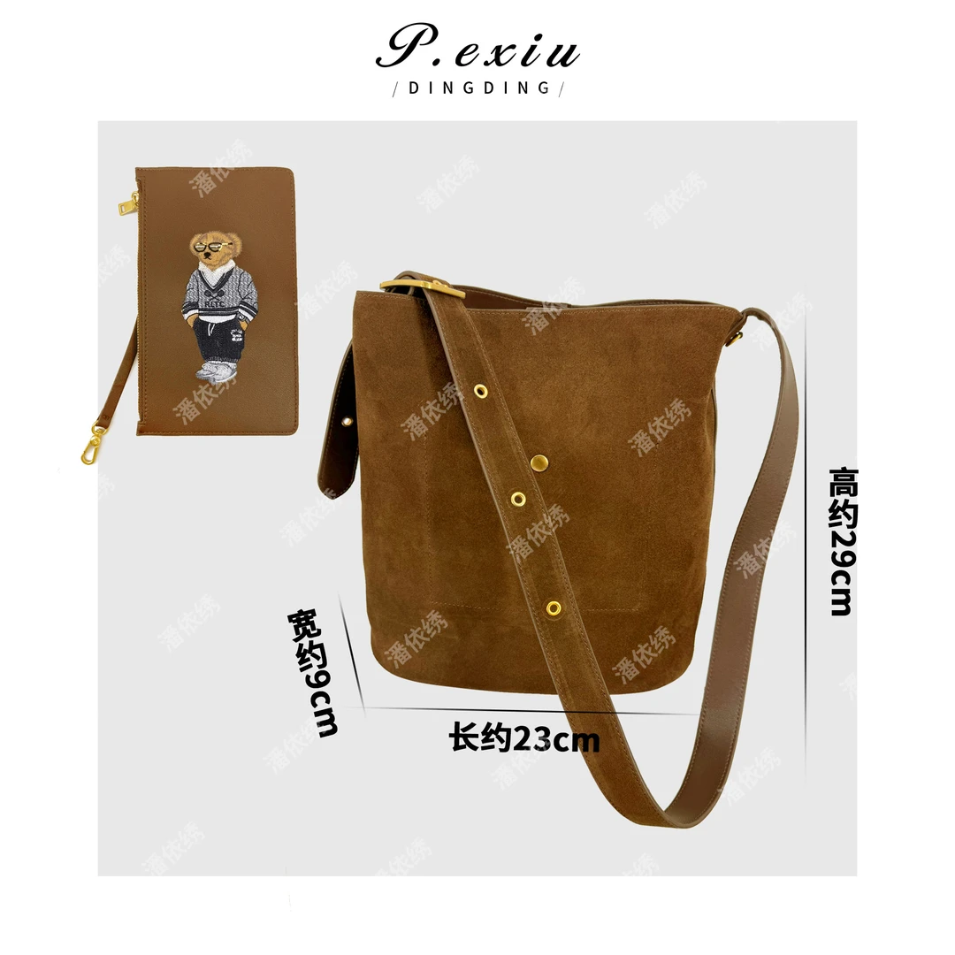 丝光磨砂牛皮复古简约水桶包单肩腋下包ZC6629