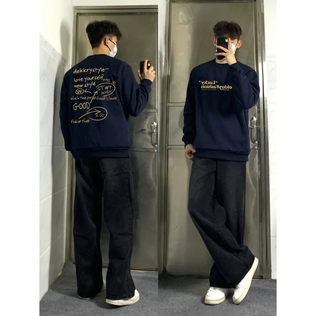 美式潮牌创意字母印花套头圆领卫衣男女秋冬季休闲宽松情侣款上衣