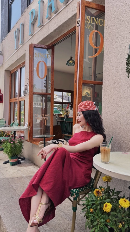 MIRROR 【涛姐精选】红色轻礼服亚麻连衣裙