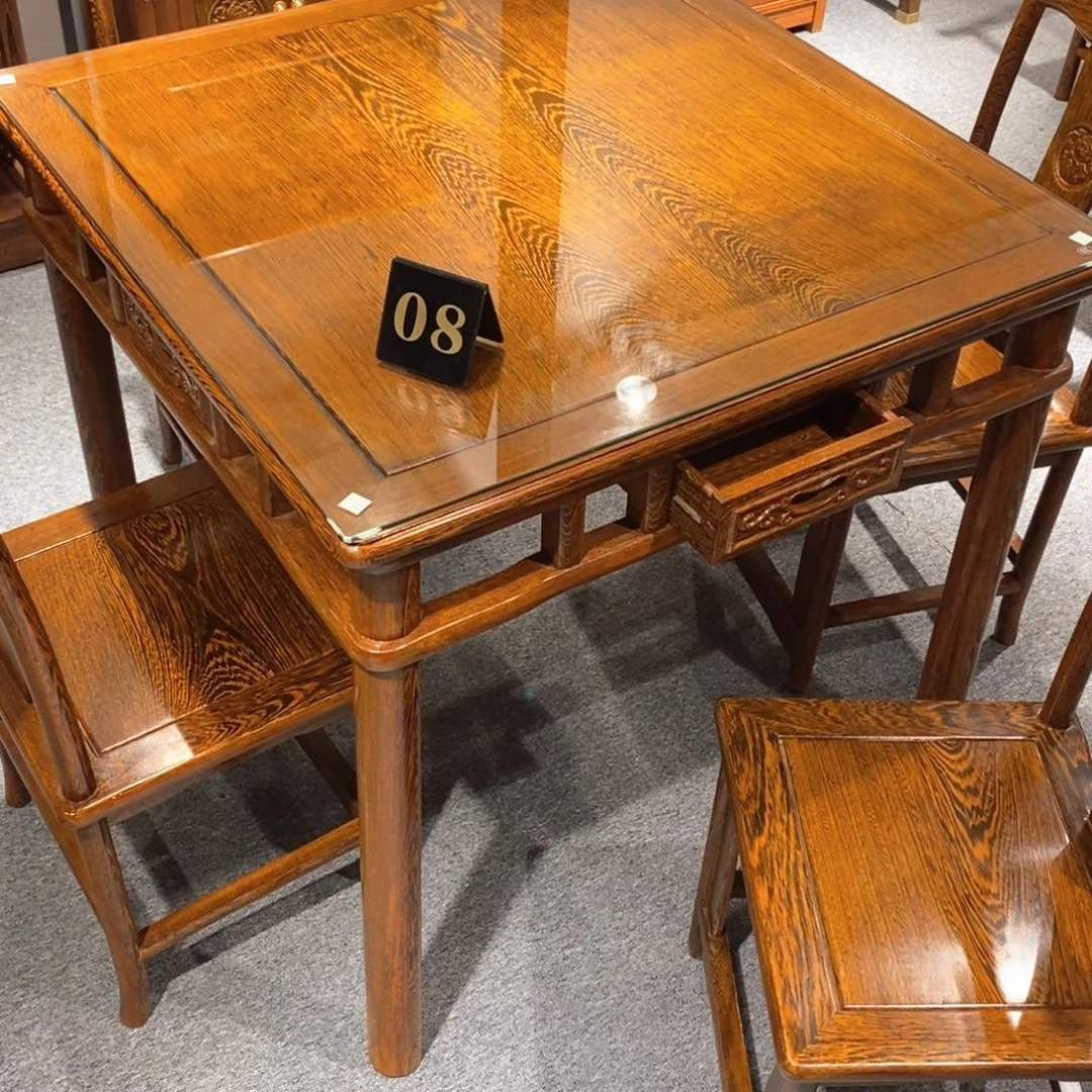 鸡翅木类成套家具行*80×80×75方桌五件套加玻璃