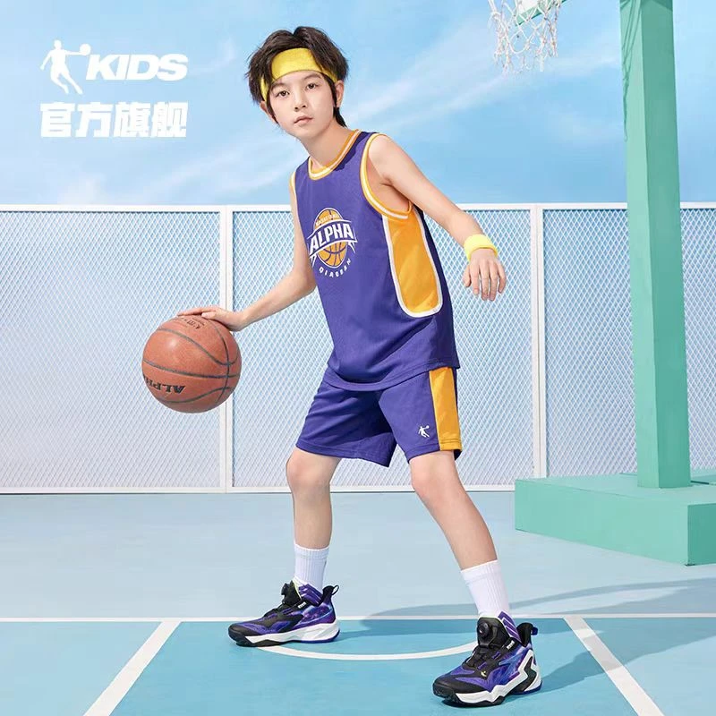 乔丹儿童篮球套装男童6-12岁夏季透气训练速干装男孩休闲运动球服