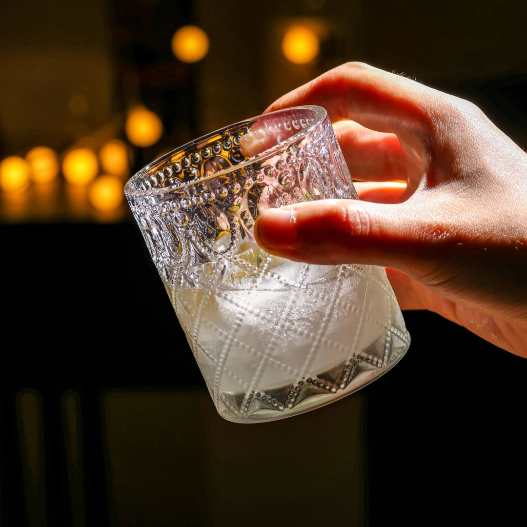 六只200ml珠点浮雕玻璃杯家用复古高颜值大容量洋酒杯果汁杯水杯