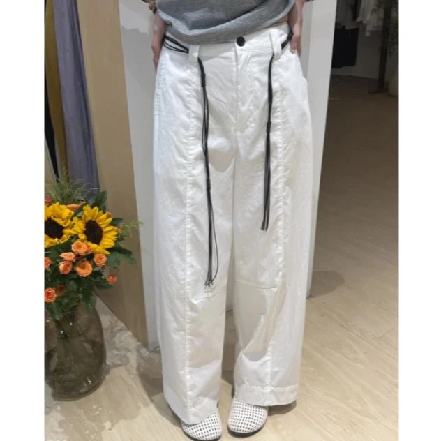 夏季新款阔腿裤高腰时尚宽松百搭垂感显瘦纯色直筒休闲裤配腰带