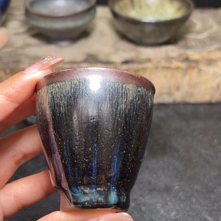 茶盏奔**牛落灰烧小口柴烧茶盏