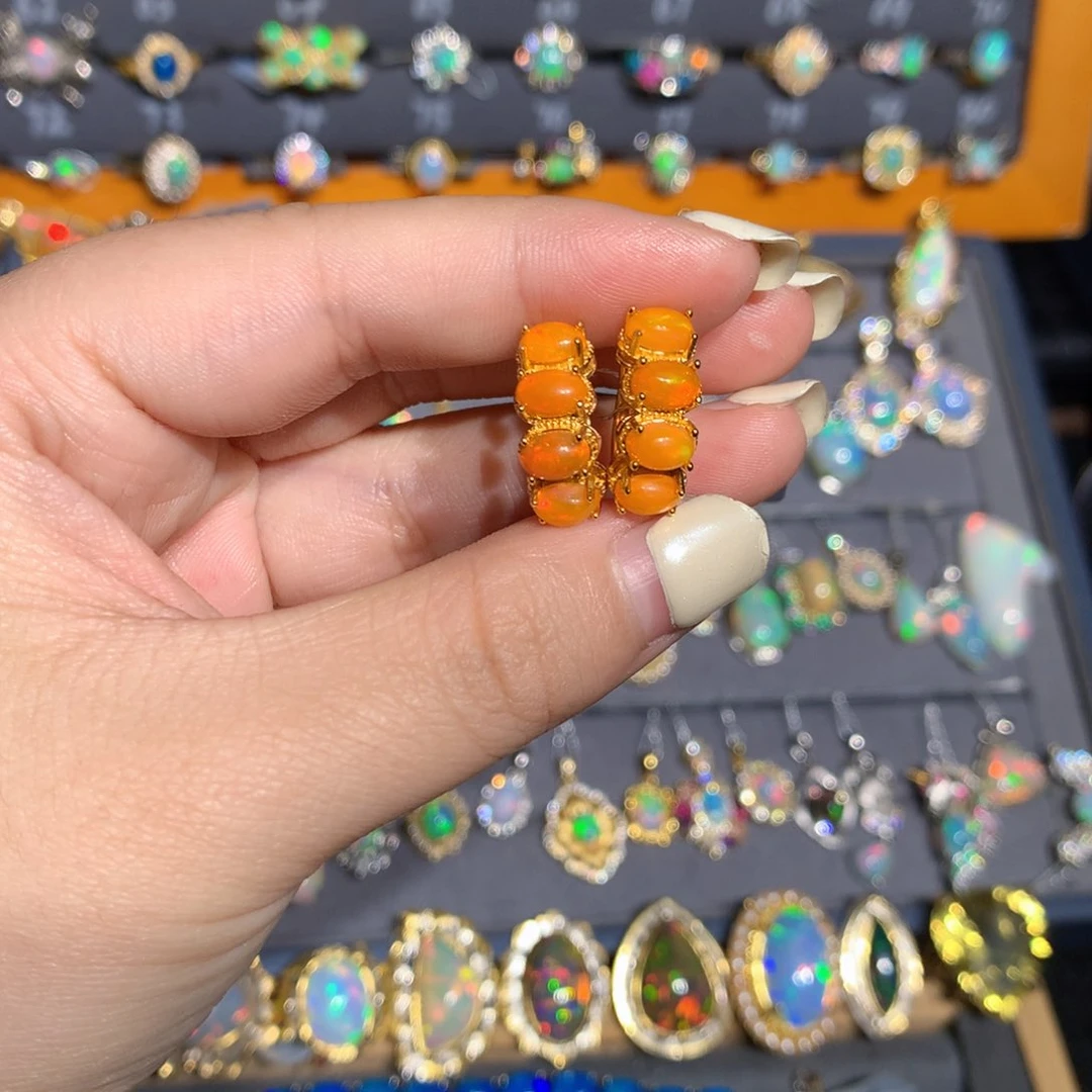 银S925镶嵌欧泊欧泊耳饰l